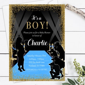 Tappeto blu per baby shower, inviti per baby shower per ragazzo Modello di invito digitale per baby shower Hollywood stampabile