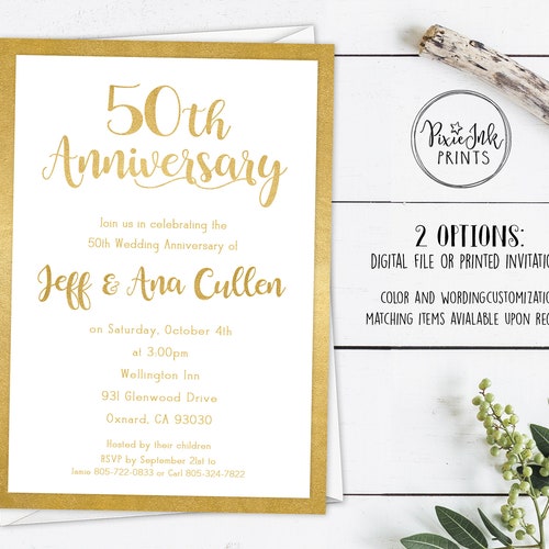 50th Anniversary Invitation Golden Wedding Party Invitation - Etsy