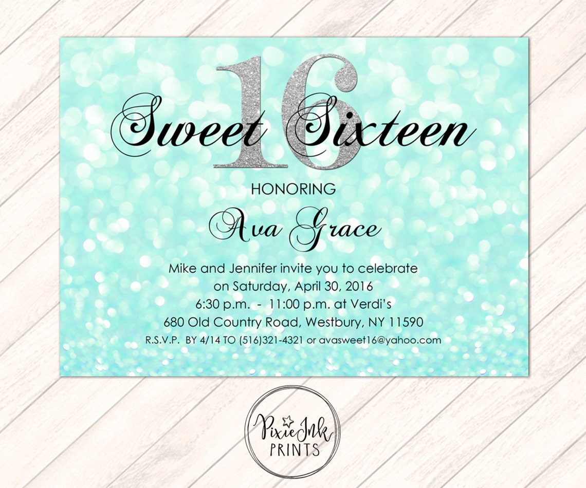 Sparkle Sweet 16 Invitation Mint Green Sweet 16 Invite Etsy