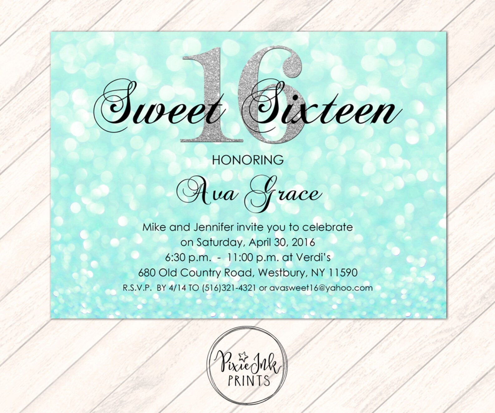 Sparkle Sweet 16 Invitation Mint Green Sweet 16 Invite Etsy
