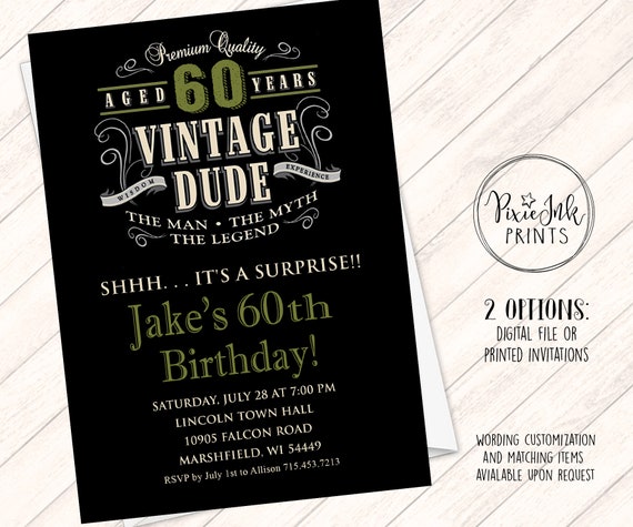 Vintage Dude Birthday Invitation Vintage Birthday Invitation | Etsy