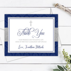 Dankeschön Karte Kommunion Marine und Silber, Erstkommunion Danke DIY, Glitzer Kommunion Printable, Digital Download Template