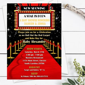 Red Carpet Baby Shower Invitations, A Star is Born Hollywood Baby Shower Digital Invitation Template Printable