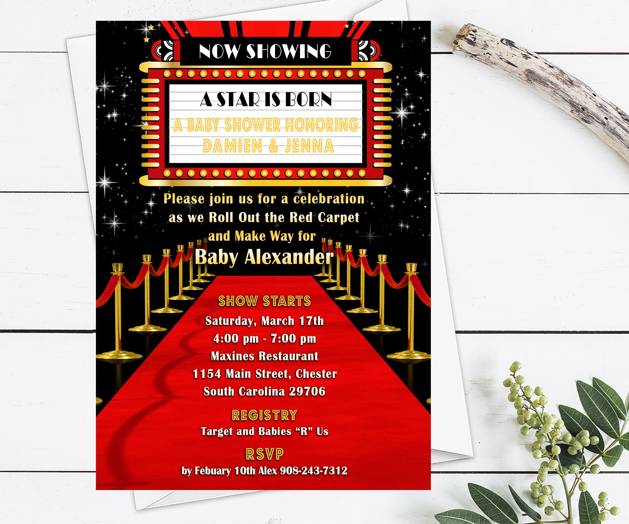 Red Carpet Baby Shower Invitations A Star is Born Hollywood - Etsy