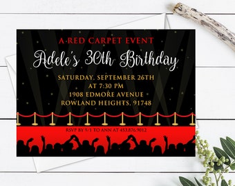 Red Carpet Invitation, Flood Lights Party Invite, Red Carpet Party Invitation, Hollywood Printable, Red Carpet Birthday Party