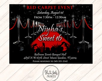 Red Carpet Invitation, Hollywood Party Invite, Red Carpet Party Invitation, Hollywood Printable, Red Carpet Birthday, Red & Silver Star