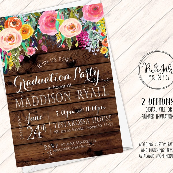 Rustic Graduation Party Invitation, Wood Graduation Invitation, Wood Background Invite, Class of 2021 Graduation Invitation, Grad Printable