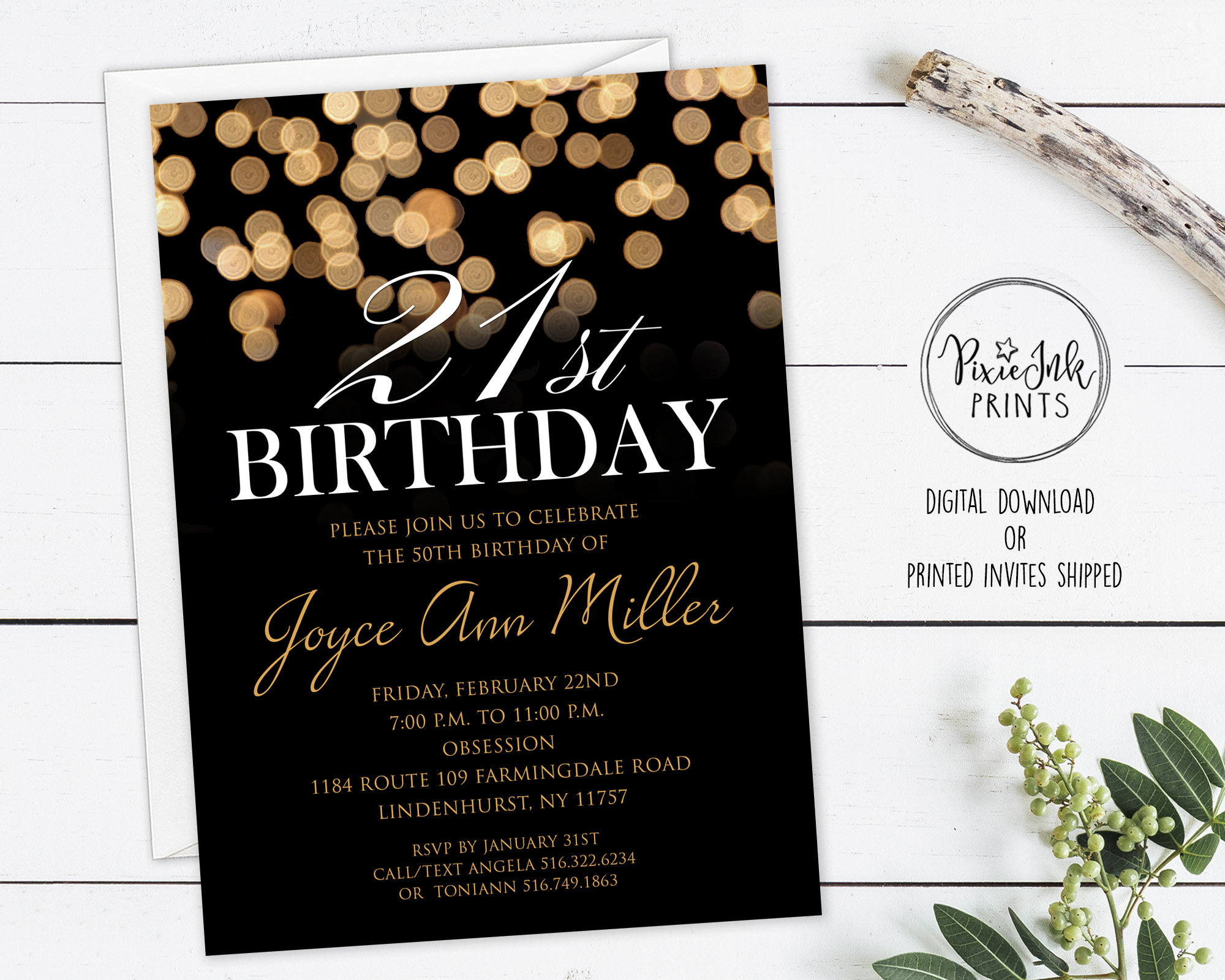 21st-birthday-invitation-black-and-gold-birthday-invitation-etsy