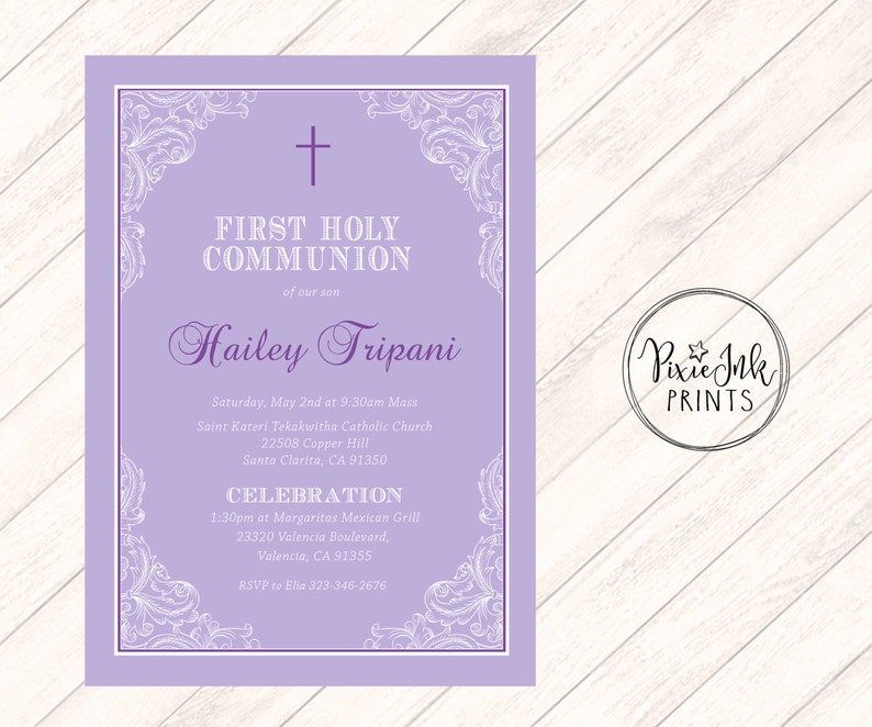 Purple Communion Invitation Purple 1st Communion Invitation Etsy