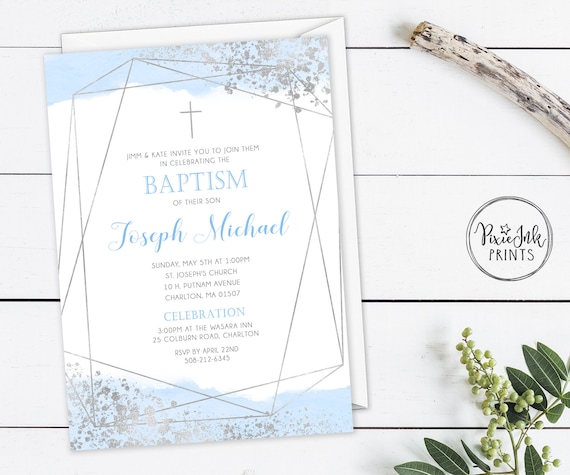Buy Boy Baptism Invitation, Boy Christening Invitation, Blue And.