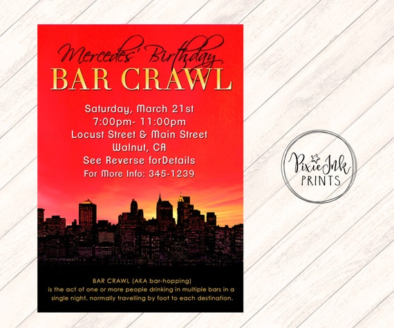 Birthday Bar Crawl Invitation Skyline Invitation Bar Crawl Etsy