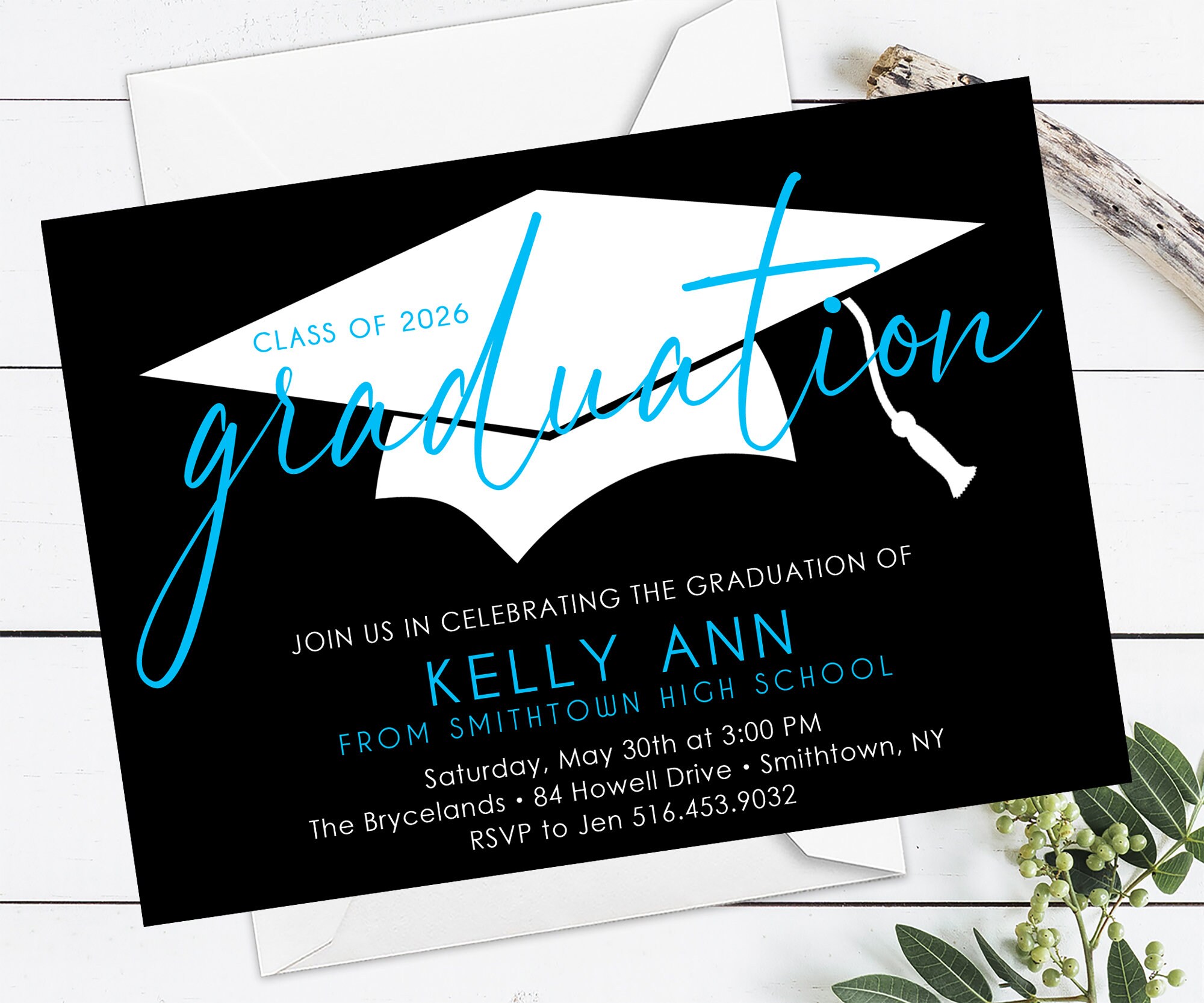 School Colors Graduation Party Invitation, College Graduation Cap ...
