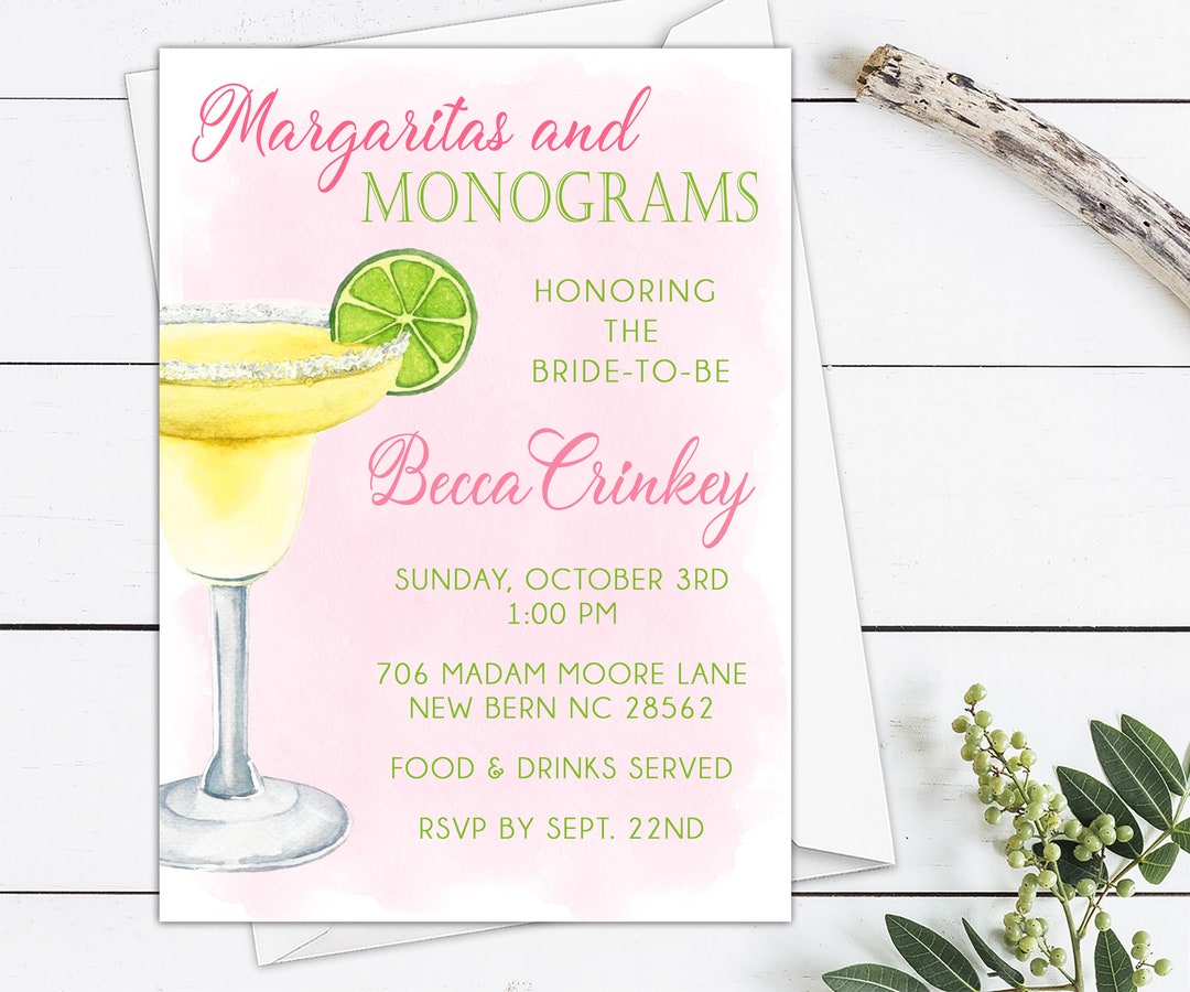 Margaritas and Monogram Bridal Shower Invitations Margaritas Etsy