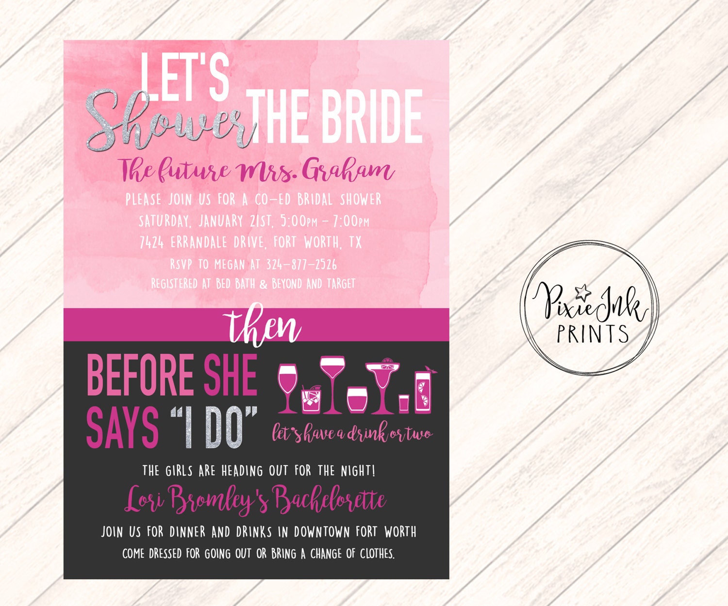 Bachelorette and Shower Combo Invitation, Bachelorette Invitation, Pink  Shower Invite Printable, Bridal Shower & Bachelorette Joint Party 