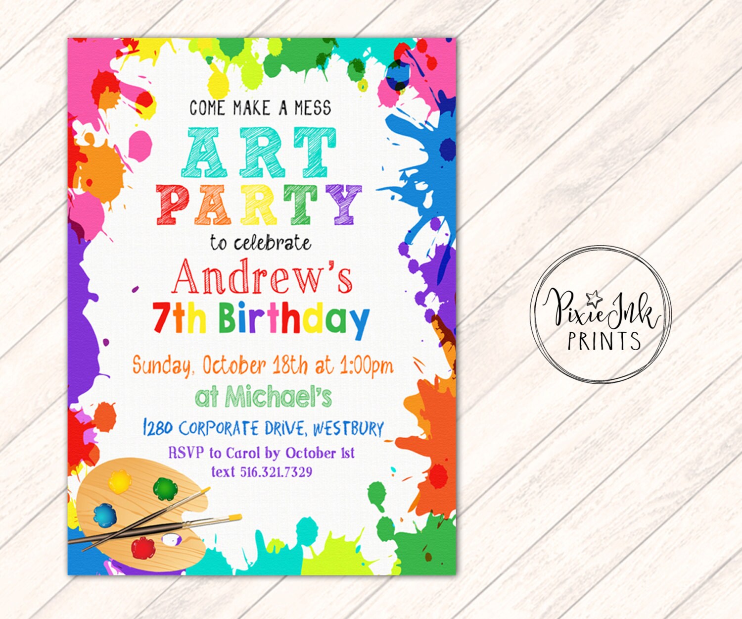 Art Party Birthday Invitation Painting Birthday Invitation | Etsy