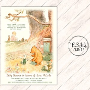 Invito neutro per baby shower Inviti per baby shower Pooh, modello di invito digitale Pooh e i suoi amici stampabile