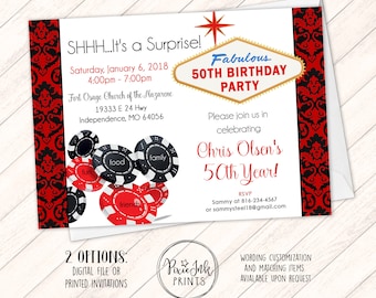 Casino Party Invitation, Casino Invitation, Las Vegas Birthday Invitation, 50th Birthday Invitation, Las Vegas Sign Invitation, Casino Night