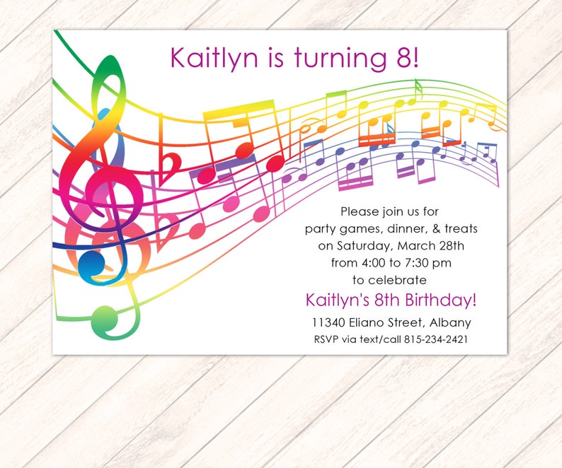 Rainbow Music Invitation Musical Party Sheet Music Etsy
