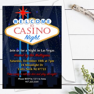 Invitación de cumpleaños del casino de Las Vegas, descarga digital de la invitación de la noche del casino, despedida de soltera de Las Vegas, plantilla imprimible de póquer