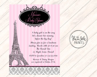 Paris Theme Baby Shower Invitation, Paris Baby Shower Invitation, Eiffel Tower Invitation, Paris Theme Printable, Paris Birthday Party