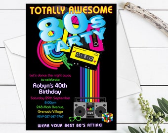 80's Birthday Party Invitation, 80's Party Invitation, 1980's Birthday Invitation, 80's theme, Eighties Party, 80's Printable Invitation