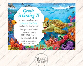 Under the Sea Invitation, Sea Animals Invite, Sea Turtle Invitation, Under the Sea Prom, Under the Sea Shower Invitation, Party Printable