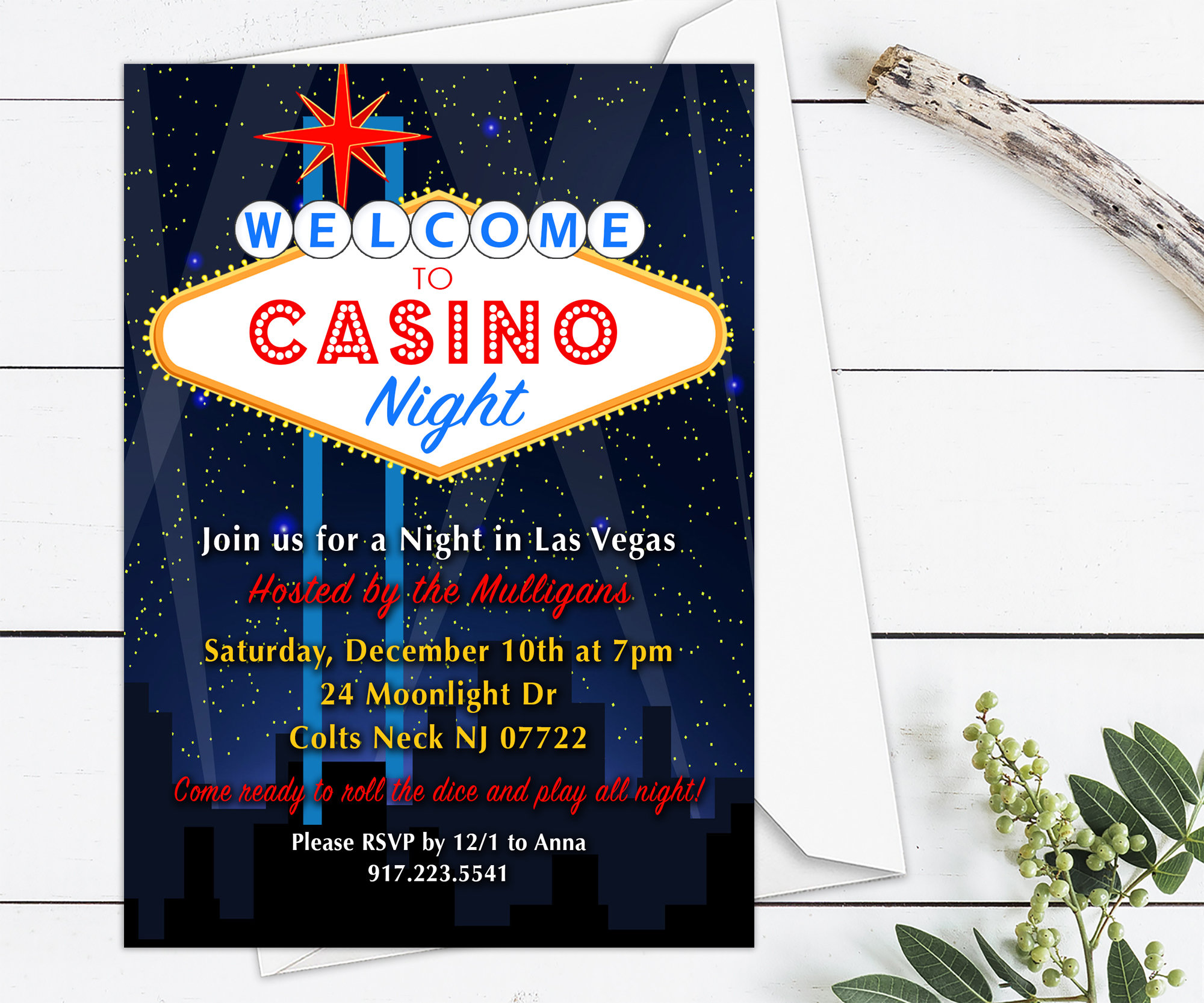 Las Vegas Casino Birthday Invitation, Casino Night Invitation
