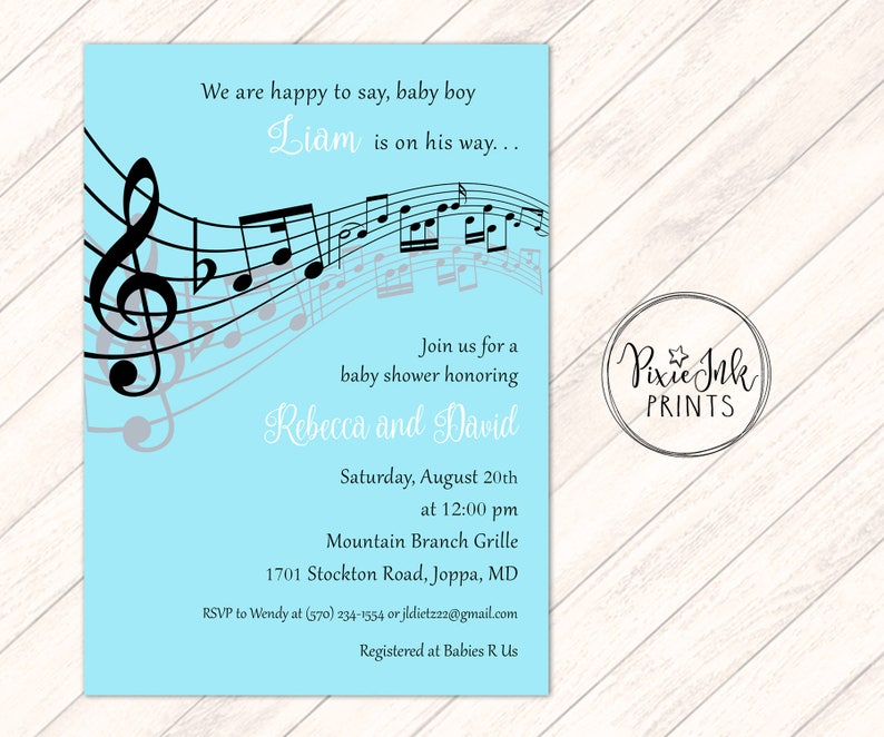 Music Notes Baby Shower Invitation Boy Baby Shower Etsy