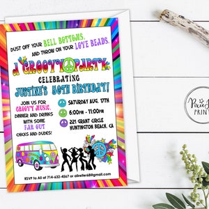 Groovy Party Invitation, Hippie Party Invitation, Peace Love Birthday Invitation, Peace Sign Invitation, 70's Invitation, Retro Invitation