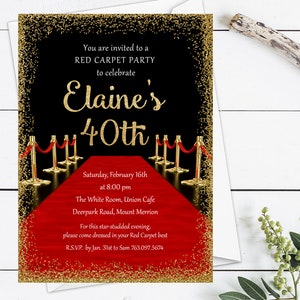 Red Carpet Event Invitations, Red Carpet Birthday Invitations, Hollywood Red Carpet Party Printable, Red Carpet Affair, 40th Birthday