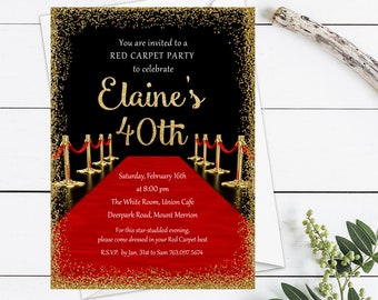 Red Carpet Event Invitations, Red Carpet Birthday Invitations, Hollywood Red Carpet Party Printable, Red Carpet Affair, 40th Birthday