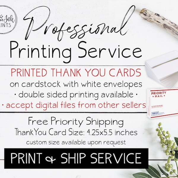 Printed Thank You Card, Coordinating Thank You Printing, Professional Printing Service, Custom Order for Matching Thank You