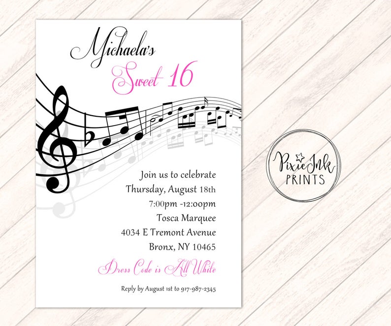 Sweet 16 Invitation Sweet Sixteen Music Notes Invitation Etsy