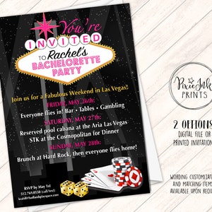 Invitación de despedida de soltera de Las Vegas, invitación de despedida de soltera, despedida de soltera rosa imprimible, novia en la ciudad, invitación al horizonte de la ciudad