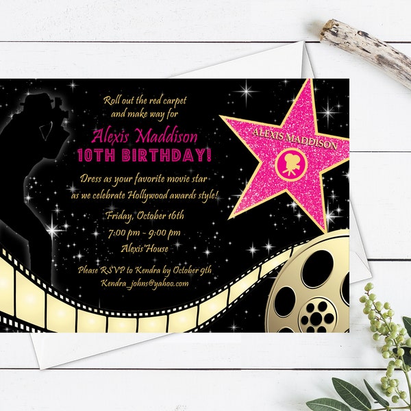 Red Carpet Invitation, Hollywood Party Invite, Red Carpet Party Invitation, Hollywood Printable, Red Carpet Birthday Party, Pink & Gold Star