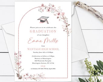 Graduation Invitation, Pink Wildflower College Announcement High School Class of 2026 Graduation (Digital Download or Printed Invites)