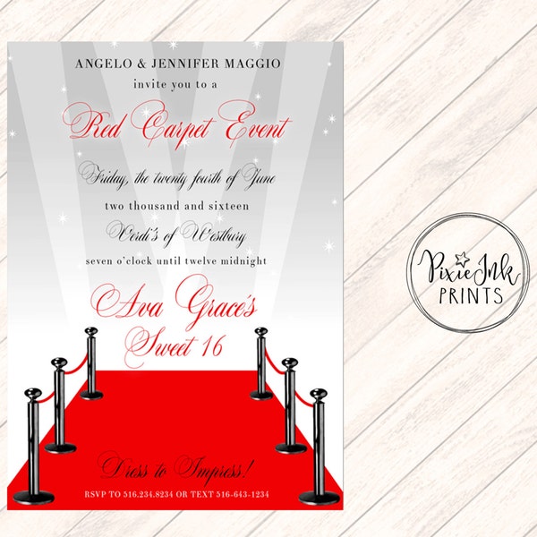 Red Carpet Invitation, Hollywood Sweet 16 Invite, Red Carpet Party Invitation, Hollywood Printable, Red Carpet Birthday Party, Red & Silver