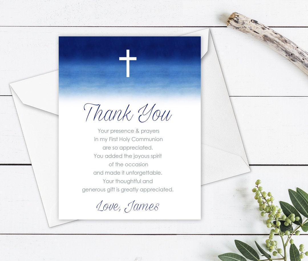 Thank You Card Communion Blue Ombre, First Holy Communion Thank You DIY