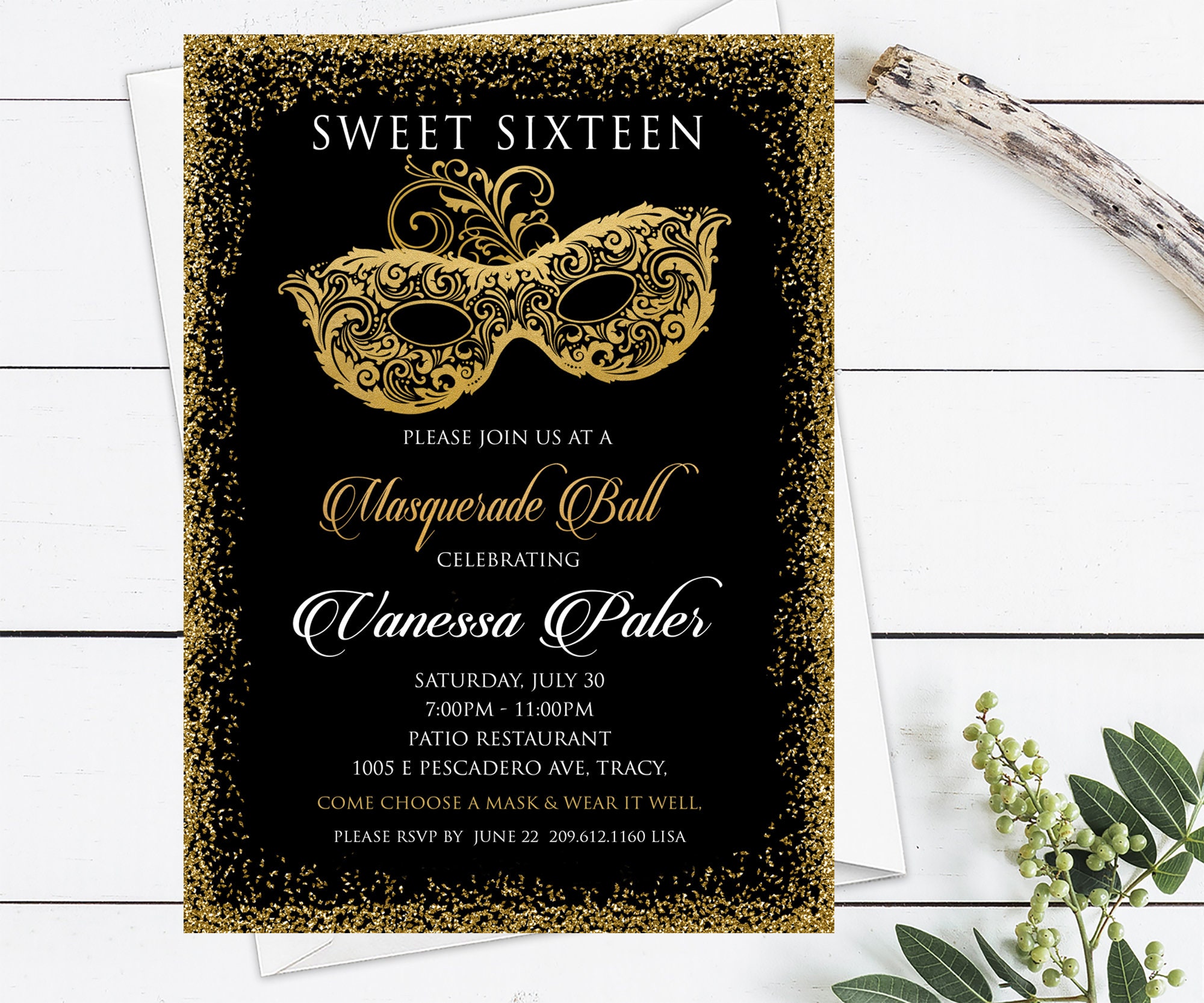 Masquerade Sweet 16 Invitation, Sweet Sixteen Invitation, Masquerade Ball Invitation, Masquerade Party Invitation
