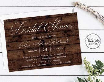 Rustic Bridal Shower Party Invitation, Boho Shower Invitation, Rustic Wood Shower Invitation, Wood Bridal Shower Invitation, Rustic Wood