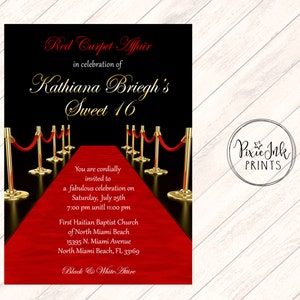 Red Carpet Affair Invitation, Hollywood Sweet 16 Invite, Red Carpet Gala Invitation, Hollywood Printable, Red Carpet Birthday Party image 1