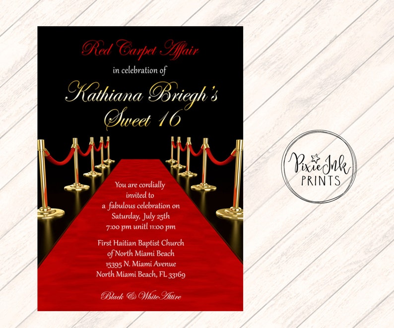 Red Carpet Affair Invitation, Hollywood Sweet 16 Invite, Red Carpet Gala Invitation, Hollywood Printable, Red Carpet Birthday Party image 1