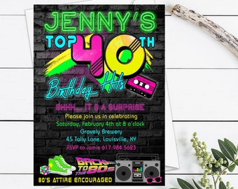 80's Birthday Party Invitation, 40th birthday invite, 80's Party Invitation, 80's theme, Eighties Party, 80's Printable Invitation