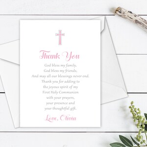 Kommunion Dankeschön Karte Rosa und Silber, Erstkommunion Dankeschön, DIY Kommunion Printable, Digital Download Vorlage Dankeschön