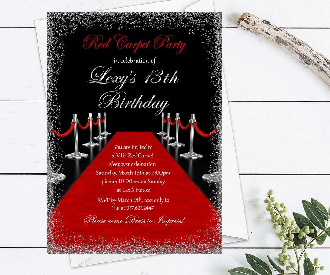 Red Carpet Birthday Invitations, Red Carpet Event Hollywood Invitations