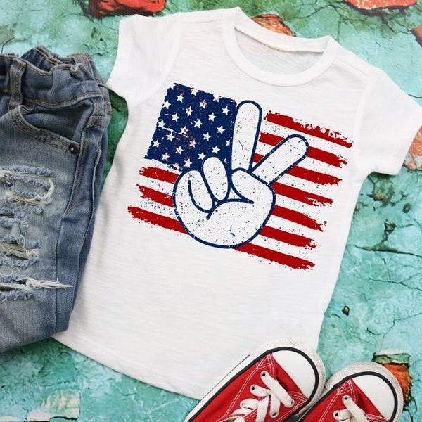 Child's 4th of July T-Shirt/ Toddler Peace Flag Tee / Kids Independence Day Shirt/ Girl's Red White and Blue T-Shirt/ Boy's Fourth of July