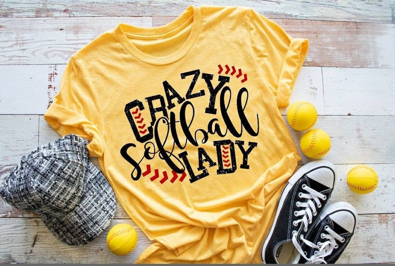 Women/'s Crazy Softball Lady Tee Graphic Game Day Top for Mom Sports Mom Shirt Unisex Plus Size Ladies Softball T-Shirt