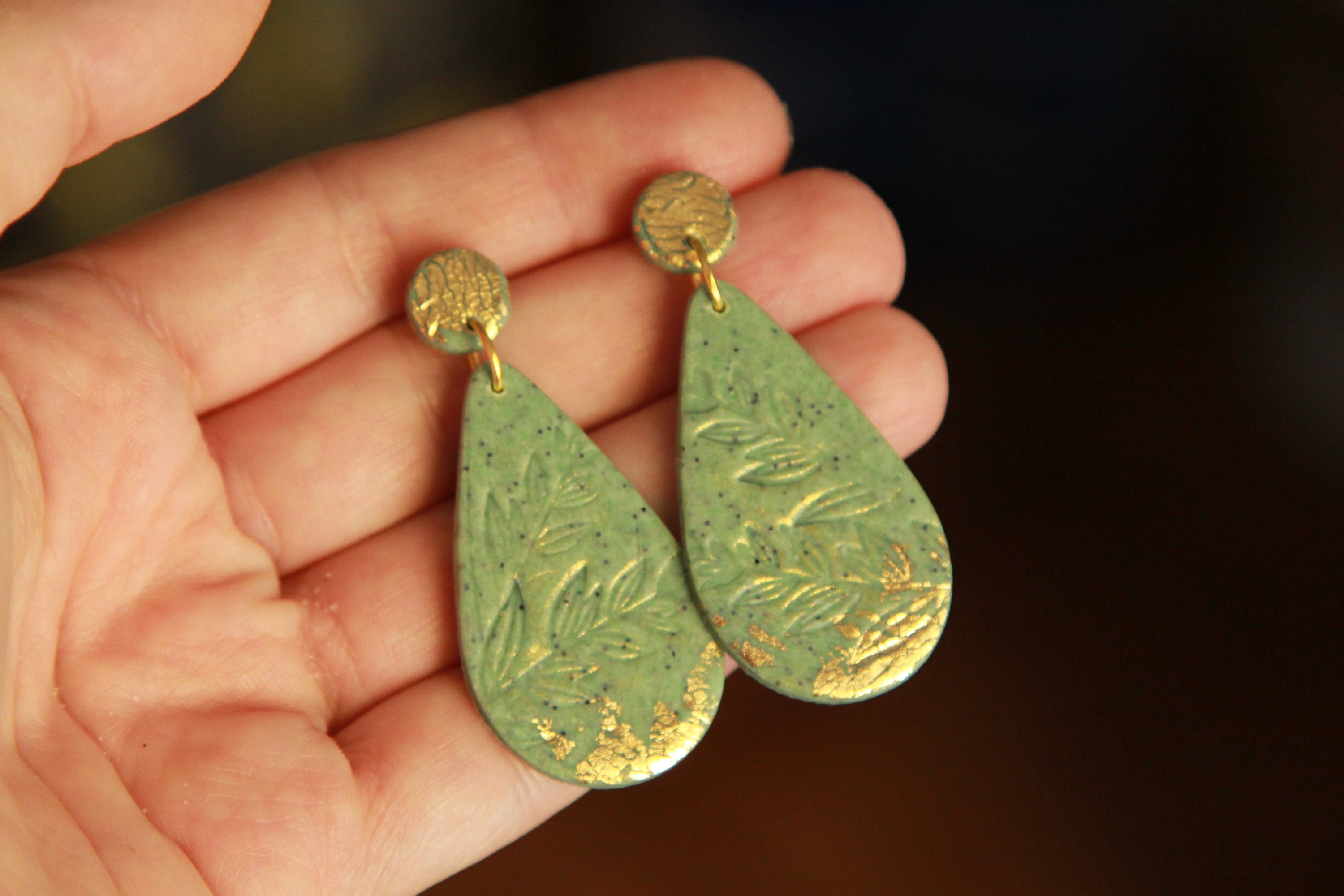 Sage Green Earrings/ Polymer Clay Earrings/ Drop Earrings Etsy