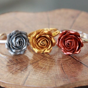 Sterling silver ring handmade flower, Rose ring, Flower Ring, Floral Ring, Ring for Women, Polymer clay jewelry