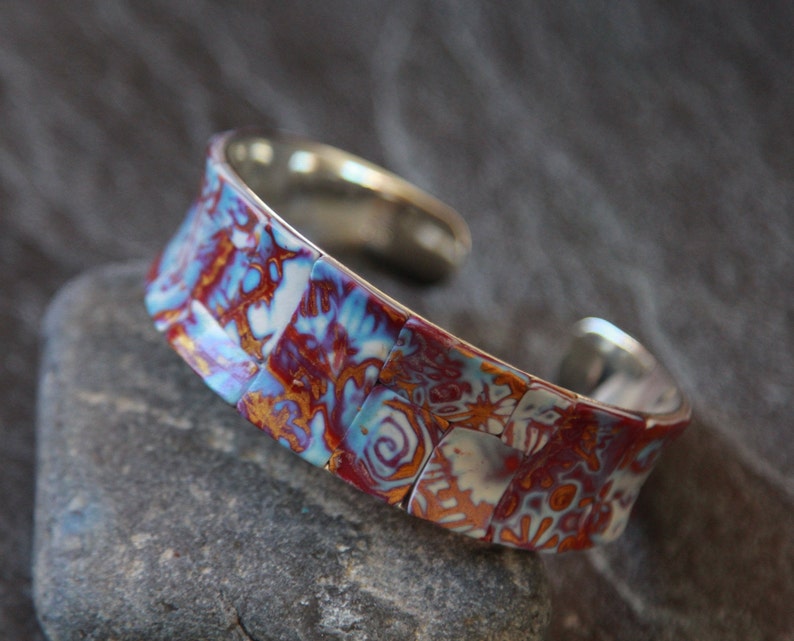 Cuff bracelet women Polymer clay bracelet Wide arm bracelet Silver bangle bracelet Unique jewelry Womens gifts Men arm cuff bracelet gift